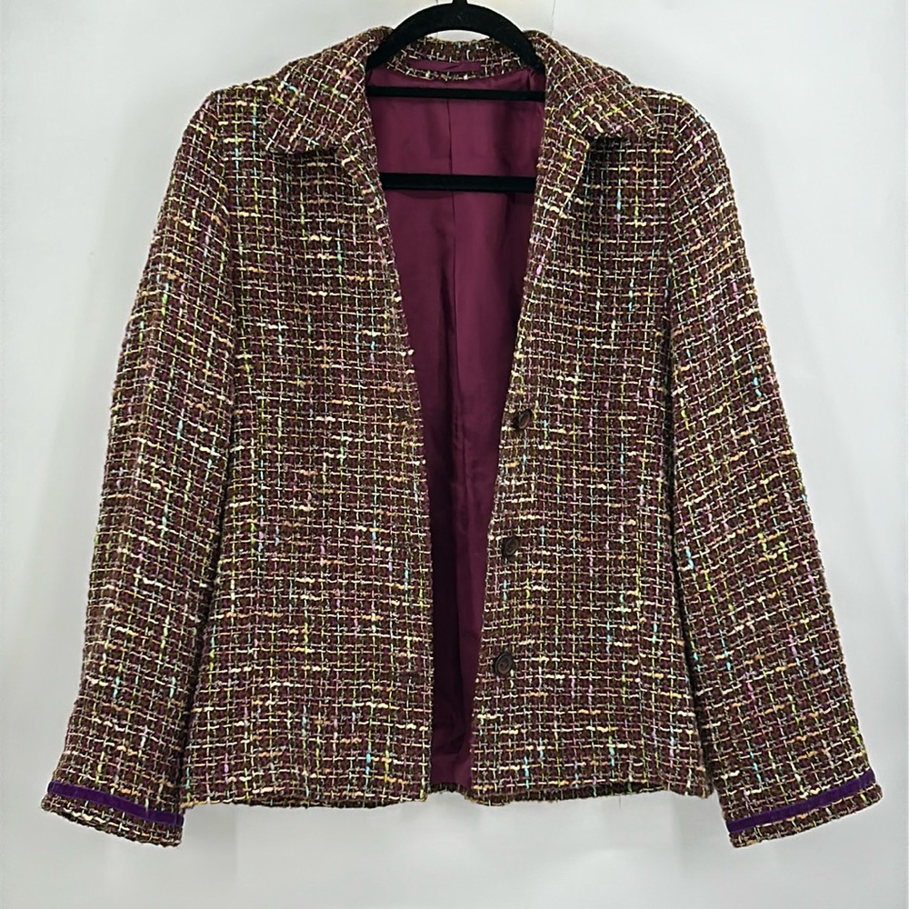 Boden Wool Blend Tweed Jacket Size 12 Multicolor